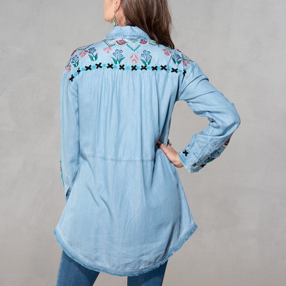 NWT Vintage Collection Charlie Floral Embroidered Tencel Denim Shirt - Picture 2 of 2